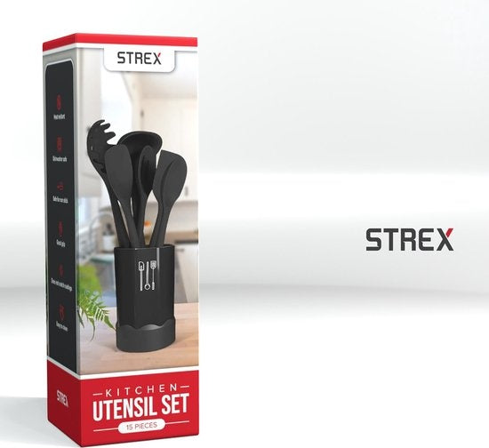 Strex Keukengerei Set met Houder 15 delig - Hittebestendig / BPA Vrij / Siliconen - Keuken Gerei