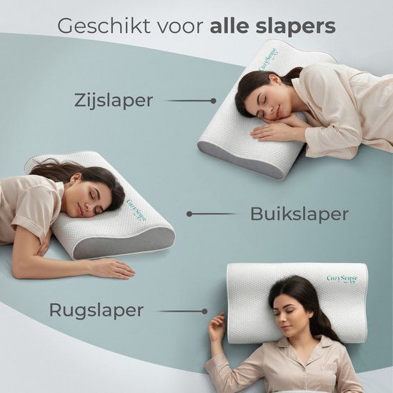 CozySense® Kopfkissen - Orthopädisches Kopfkissen - Ergonomisches Kopfkissen - Memory Foam Schlafkissen - Inkl. Kissenbezug & Tragetasche - Feste Festigkeit - für Seiten-, Bauch- und Rückenschläfer