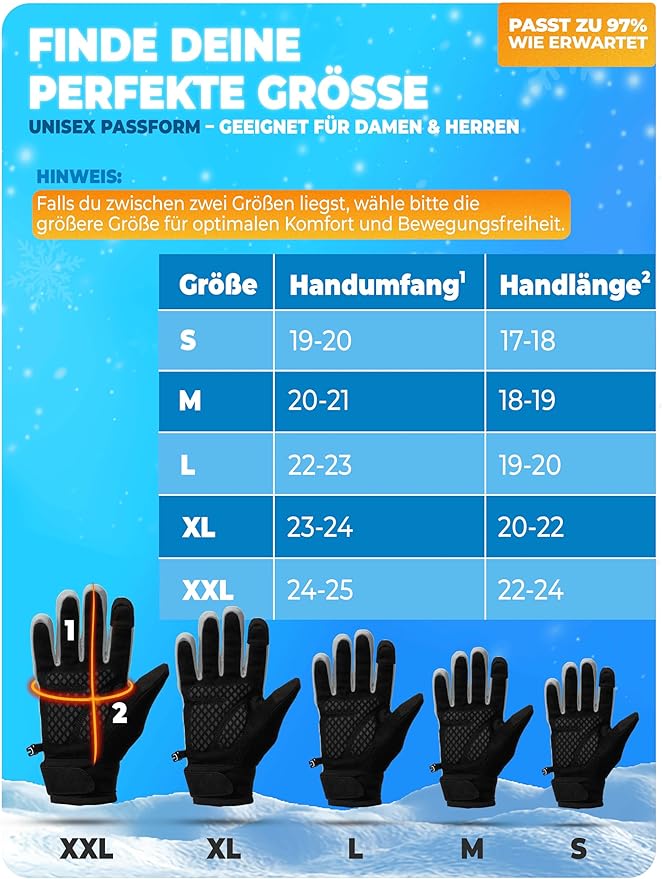 MIVELO Winterhandschuhe - Winddicht - Wasserdicht - Touchscreen - 3M Isolierung - Anti-Rutsch - Grau XXL