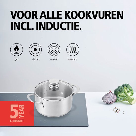BRABANTIA ENJOYMENT Kochtopf/Pfanne – Ø 24 cm – Edelstahl – Glasdeckel – PFAS-frei – Für Induktionsherde geeignet