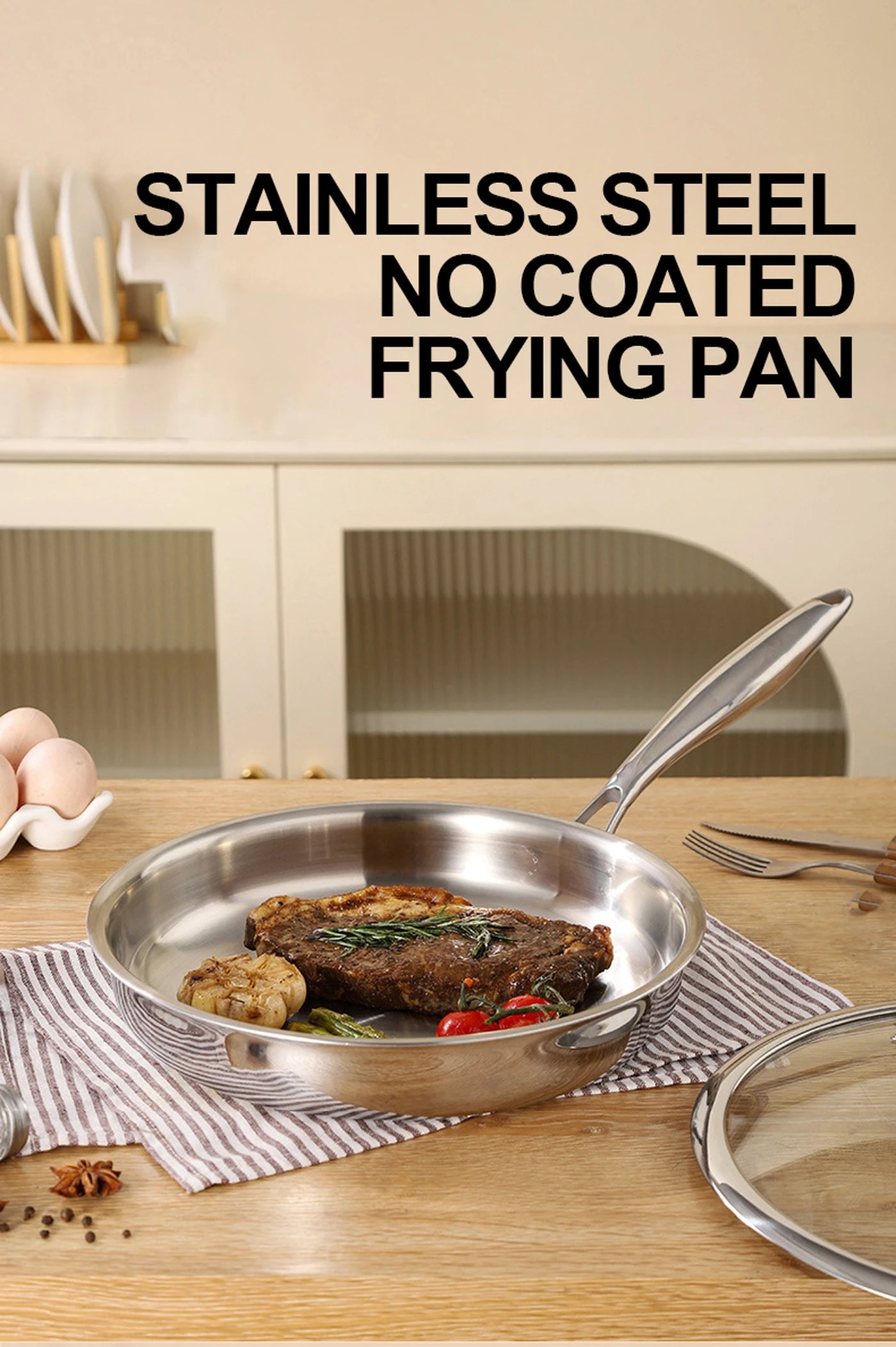 PURECOOK Tri-Ply-Edelstahl-Bratpfanne 28 cm – Edelstahl 304 – Silber – Für alle Herdarten geeignet