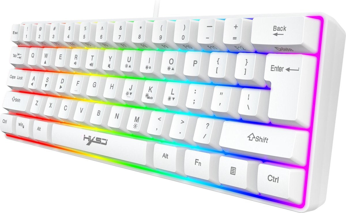 HXSJ Gaming Tastatur - V700 RGB - Membran kabelgebunden - 61 Tasten - TKL - Qwerty - Weiß