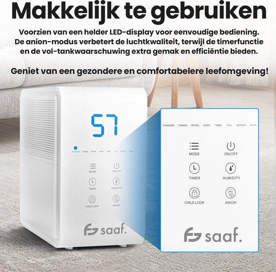 Luftentfeuchter - 8L/Tag - Für Schlafzimmer, Bad, Wohnzimmer & Keller - bis zu 40m2 - Luftentfeuchter - Saaf Dehu PRO