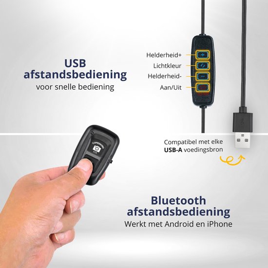 Studio ME Ringlicht mit Stativ 10 Zoll - Schwarz - Ringlicht - 30 Lichtmodi - Inkl. Fernbedienung & Mini-Stativ - Ringlicht - Ringlampen