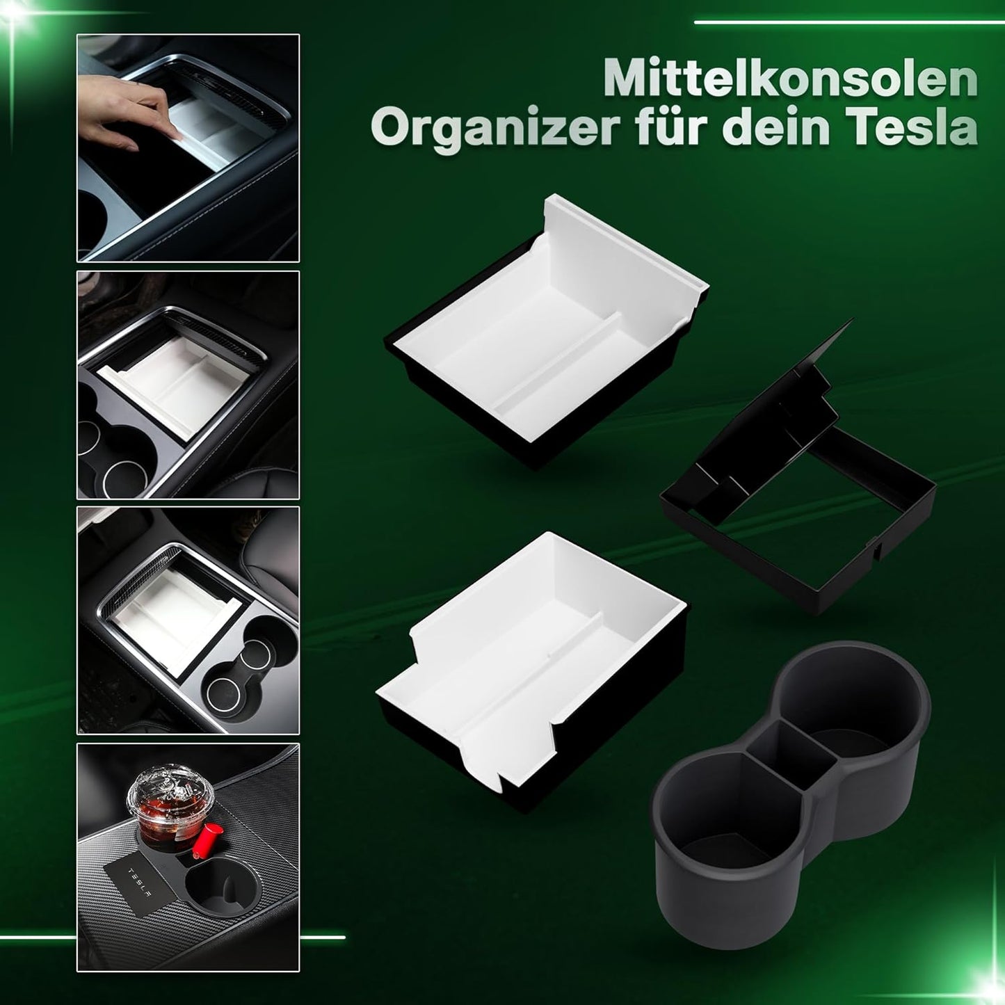 loonara® SpaceMax Elite Mittelkonsolen-Organizer - Geeignet für Tesla Model 3 & Model Y (inkl. Highland) - Premium-Zubehör für mehr Platz & Ordnung