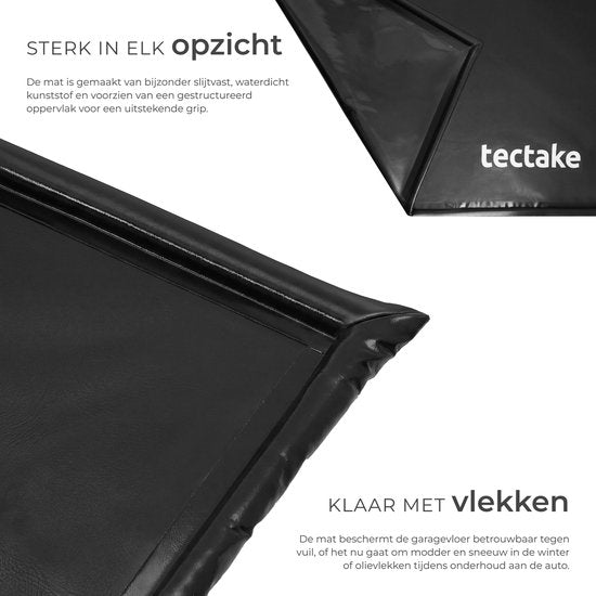 tectake® Garagenmatte – Bodenmatte – 550 x 240 cm – Rutschfest und wasserdicht – Inklusive ausziehbarer Zugleine, Klettpads und Alkoholtüchern – Umweltmatte – Werkstattmatte – Für Garage, Motorrad und Auto