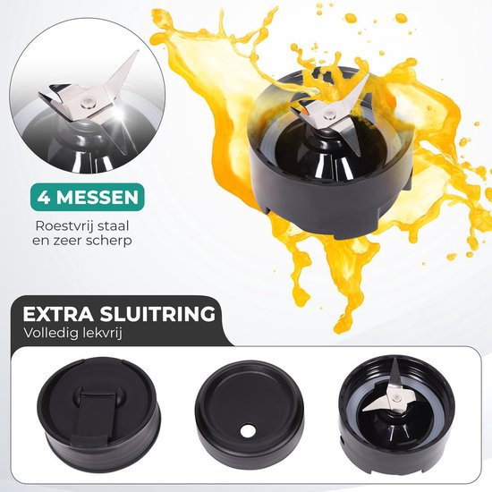 Niceey Mini Blender - Smoothie Maker - Mixer Smoothie - Entsafter - 500W - mit 2 To-Go Bechern - Schwarz