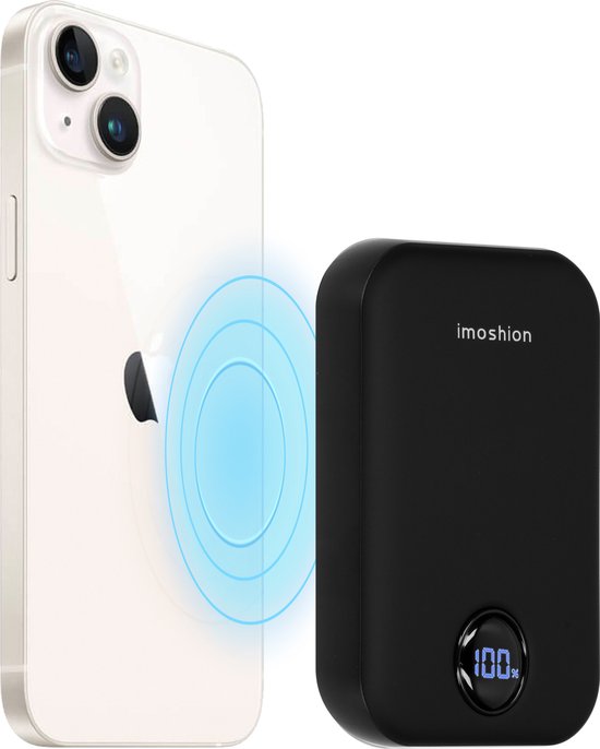 imoshion Powerbank 10000 mAh - Geeignet für MagSafe - Schnellladegerät 22,5W - LED-Anzeige - USB C & USB A - Wireless Powerbank Geeignet für iPhone 12/13/14/15/16 - Schwarz