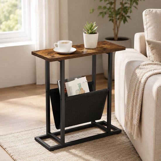 Ceruzo Beistelltisch mit Zeitschriftenhalter – schmal – schwarz-braun – H 55 cm
