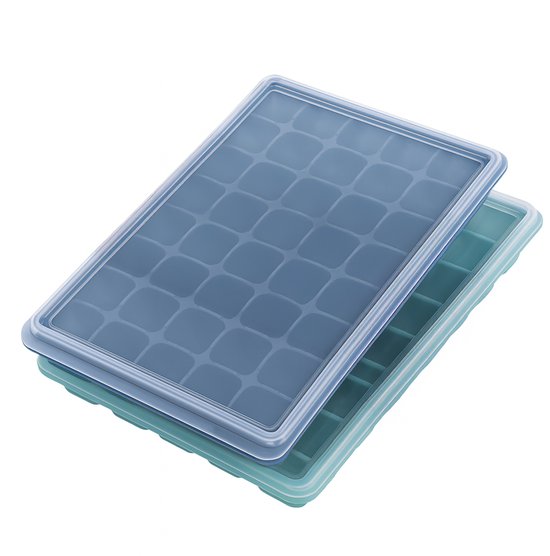 TTD® Luxury Ice Cube Mould mit Deckel - 2er Set - 40 + 40 kleinere quadratische Eiswürfel - 100% Silikon - BPA frei - Eiswürfelform