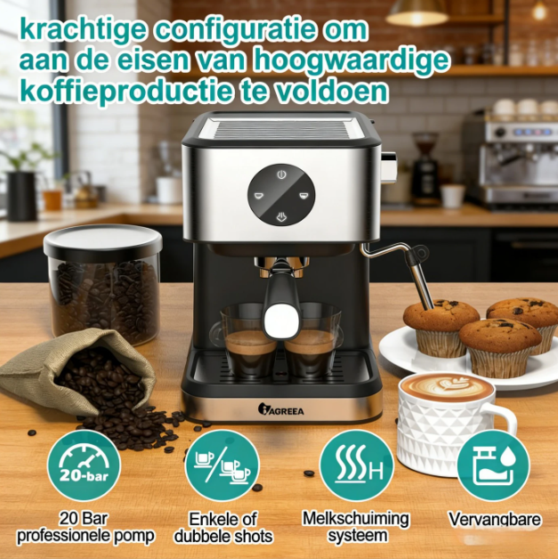 Iagreea Espressomaschine CM3050 – 20 bar – Dampfdüse – 1,5 l – Edelstahl