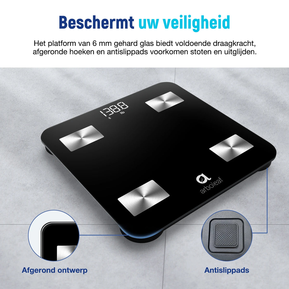 Arboleaf CS20N Intelligente Personenwaage – Bluetooth – 14 Körpermesswerte – BMI- und Muskelmasseanalyse – App – Schwarz