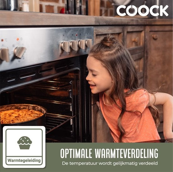 COOCK 3-tlg. Backblech-Set Quadratisch - Springform - Kuchenblech Rechteckig mit Antihaftbeschichtung - 24 bis 28 cm Durchmesser - Kuchenform Inkl. Teigschaber & E-Book