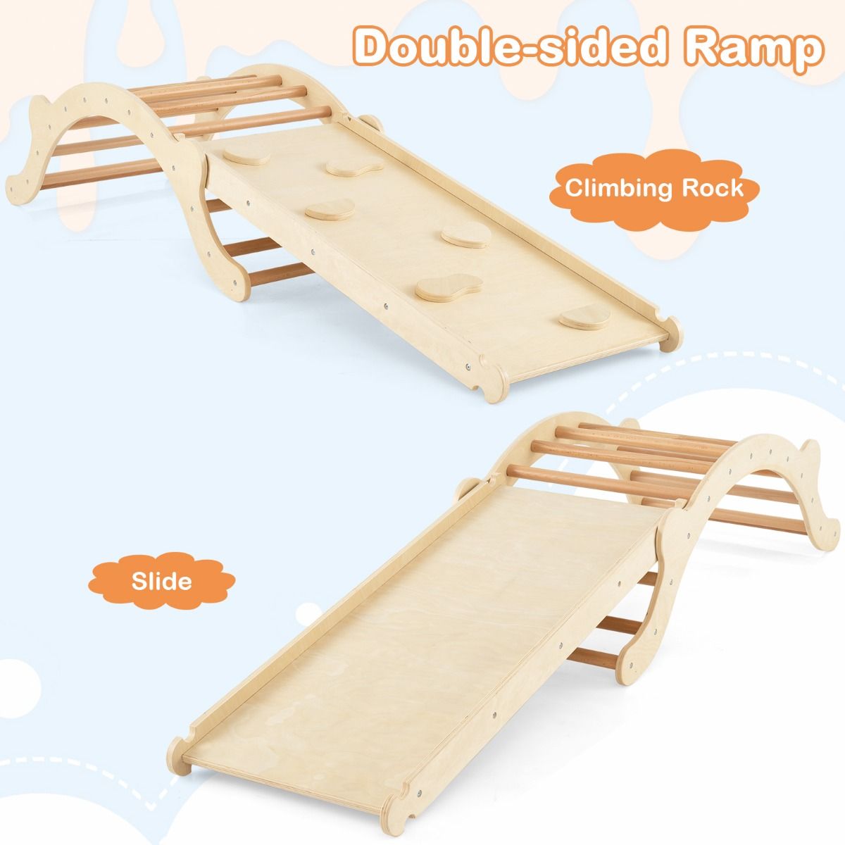 Coast 3-in-1-Kletterleiterset aus Holz mit Bogen, Rutsche und Matte - 116 x 50 x 39 cm - Natur