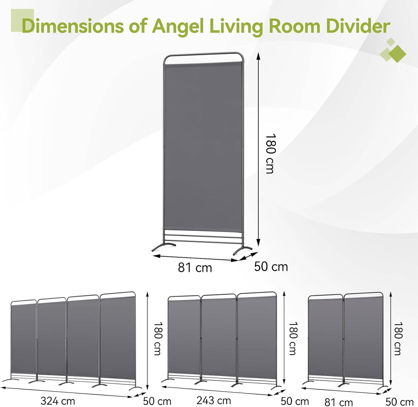 Angel Living Faltwand - Anschließbar - 180 x 81 cm - Grau