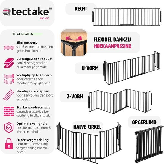 tectake - Kaminzaun Sicherheitszaun - Agni - 5 Elemente - stabil und sicher - 403569