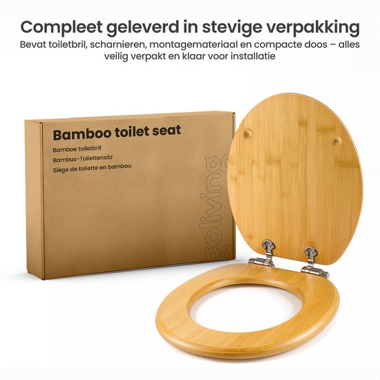 Goliving Toilettensitz - Toilettensitz mit Deckel - Softclose - Universal - Inklusive Montageset - Holz - Bambus