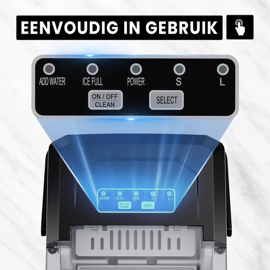 Kicinn Eiswürfelmaschine - Eiswürfelmaschine - Eiswürfelbereiter - Eisportionierer - 12kg/24h - Selbstreinigungsfunktion - Schwarz