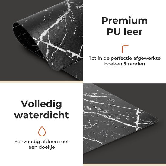 Castagnola Platzsets in Lederoptik - Rutschfeste Platzsets aus Kunstleder - Wasserabweisende Untersetzer - Untersetzer - 6 Stück - 45 x 30 cm - Schwarz/Weiß - Marmormuster