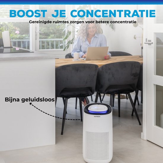 Sofresh Luftreiniger mit App - 80 m² - Automatikmodus + 6-in-1 Filtersystem - Luftqualitätsanzeige - Ionisator - UV - Luftfilter - Luftreiniger mit HEPA-Filter