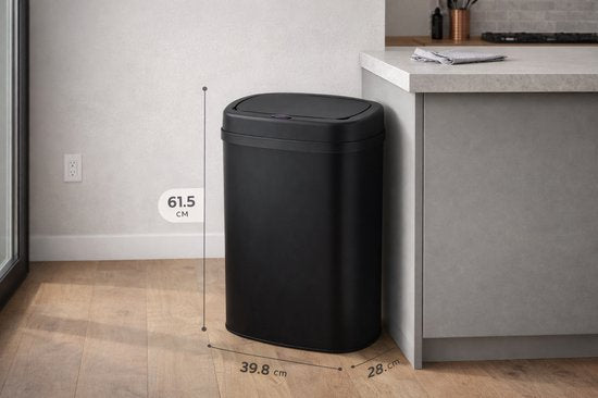 Bayt Mülleimer – Mülleimer 50 Liter – Mülleimer mit Sensor – Mülltonne – Abfallbehälter – Metall – Schwarz