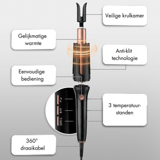 Sansbeauté Automatischer Lockenstab - Keramischer Lockenstab - Lockenstab - Lockenwickler - Lockenwickler - gewelltes Haar - Lockenstab - Lockenbürste rotierend - Wellen-Lockenstab - Wellen-Lockenstab