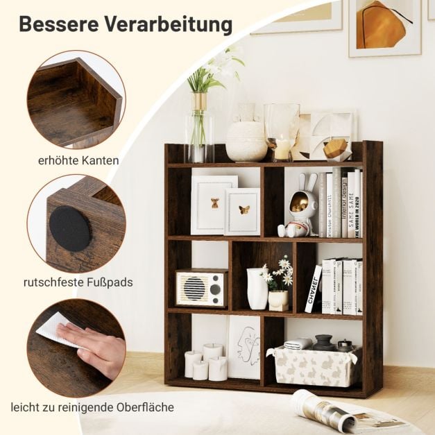 Coast Bücherregal mit 7 offenen Fächern – 80 x 20 x 90 cm – Kaffee, Weiß oder Walnuss