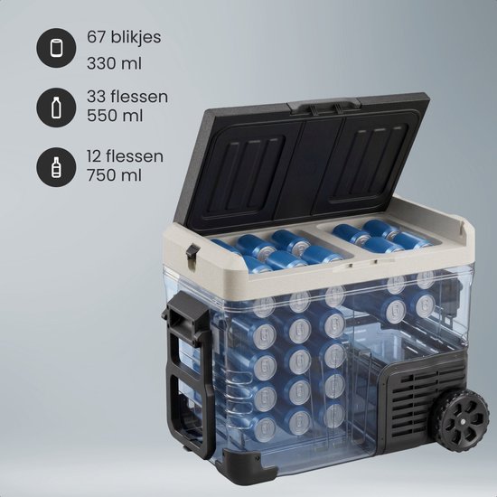 Auronic Electric Cool Box - Kompressor - 2 Zonen - 45L - 12/24V und 240V - Kühlen und Gefrieren - Campingkühlschrank - Frigobox Auto - Mit Rädern und Griff - Schwarz
