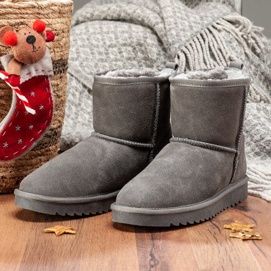 Hausschuhe Damen - Hausschuhe - Damenstiefel - Rutschfest - Memory Foam Fußbett - Grau - Größe 42