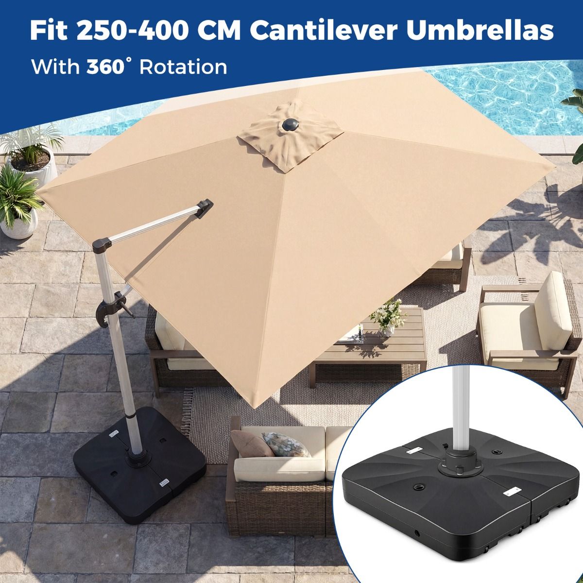 Coast Sonnenschirmständer auf Rädern – um 360° drehbar – mit Wasser oder Sand befüllbar – schwarz – 105 x 105 x 18 cm