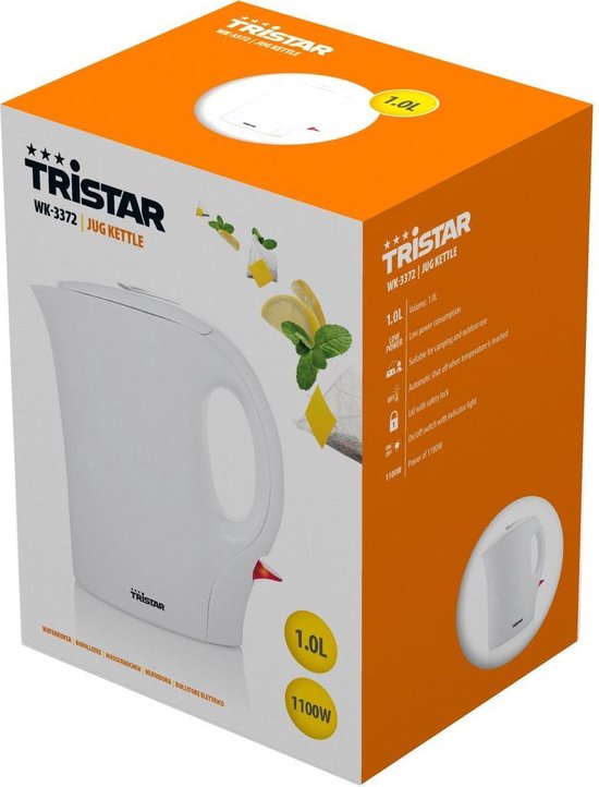 Tristar Wasserkocher WK-3372 – 1100 W – 1 l – Für den Campinggebrauch geeignet – Weiß