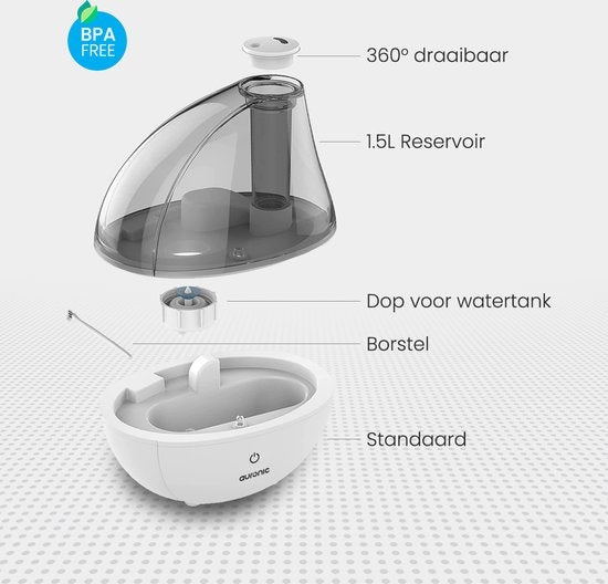 Auronic - Luftbefeuchter - Geeignet für Baby-/Schlafzimmer - inkl. Wasserfilter - Weiß