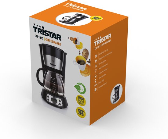 Tristar Kaffeemaschine CM-1235 – Filterkaffeemaschine 750 ml – Für den Campinggebrauch geeignet – Digitale Anzeige und Timer-Funktion – Glaskanne, herausnehmbarer Kaffeefilter – 7 Tassen – Schwarz