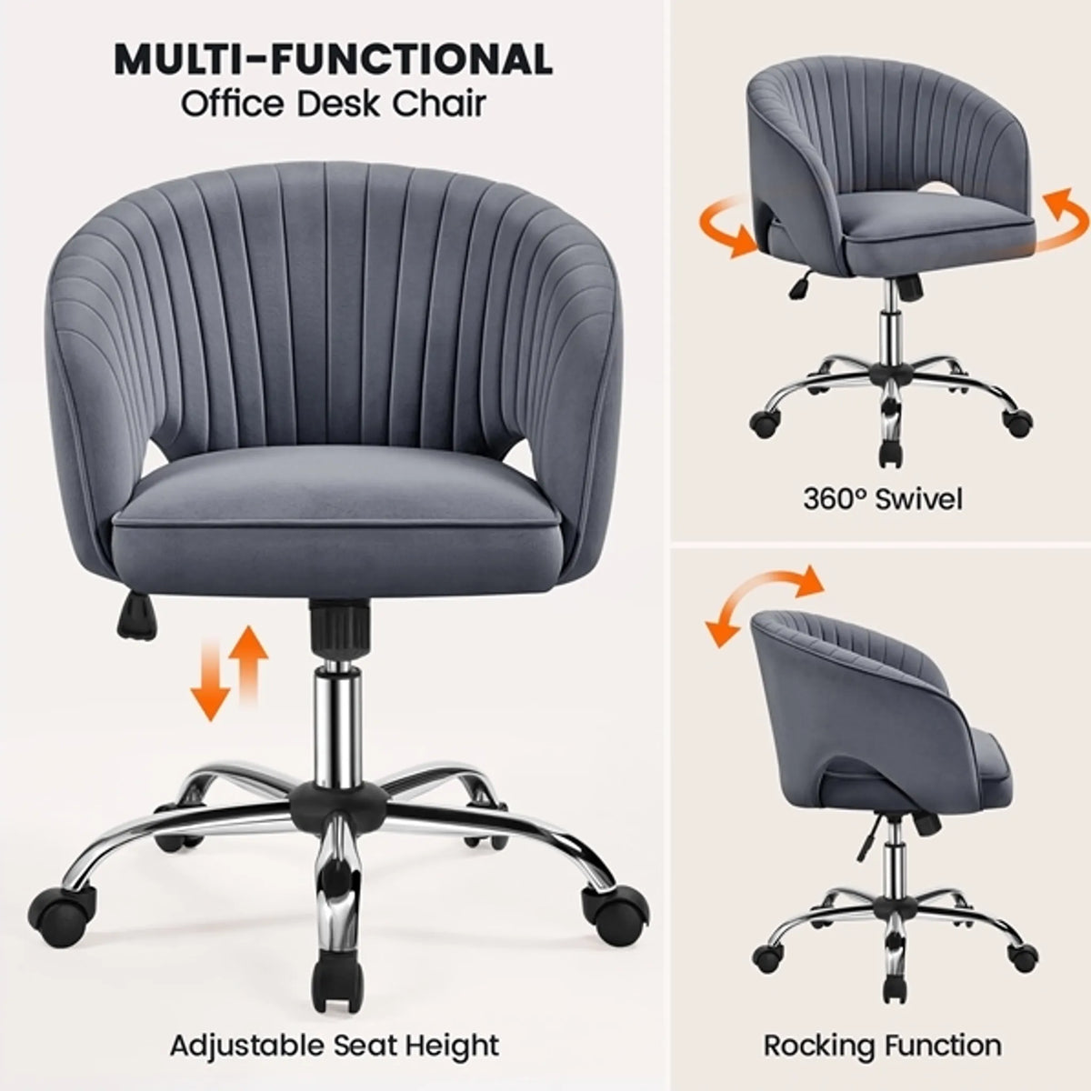 Yaheetech Bürostuhl Sessel - 60 x 56,5 x 73-83 cm - Mit samtig weicher Polsterung und verstellbarer Sitzhöhe und entspannender Schaukelfunktion - Für Büro und Empfangshalle - Dunkelgrau Polyester und Metall