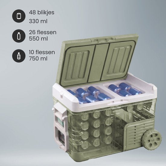Auronic Electric Cool Box - Kompressor - 2 Zonen - 33L - 12/24V und 240V - Kühlen und Gefrieren - Campingkühlschrank - Frigobox Auto - Mit Rädern und Griff - Grün