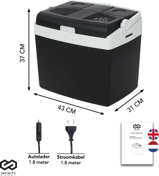 Infinity Goods Elektrische Kühlbox - 25L - Kühlbox - 12V und 230V - Kühlbox - Kühlen und Heizen - Schwarz
