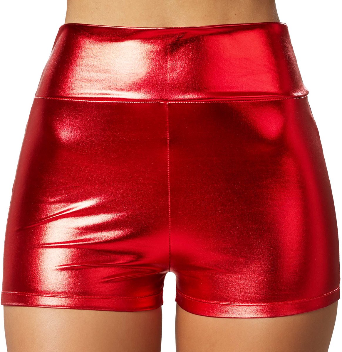 Dressforfun - Metallic Hotpants Rot - Geschlossener Sexy Short in glänzender Metallic Optik - Größe L