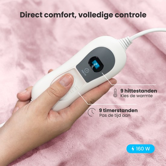 Auronic Electric Blanket - 200x180cm - Wärmedecke - 2 Personen - 3 Wärmestufen - Decke - Mit Timer - Heizdecke - Pink