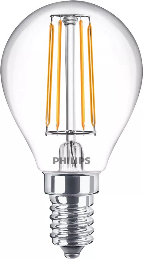Philips LED-Lampe, transparent – 40 W – E14-Fassung – Warmweißes Licht; 2700 K – 6er-Pack