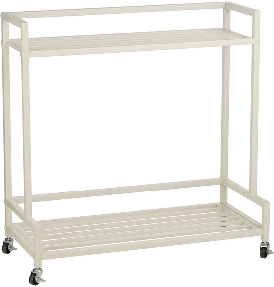 Mica Decorations Greenrax Pflanzenregal auf Rädern – Pflanzenständer für Zimmerpflanzen, Außenpflanzen oder Gartengeräte – Mehrere Ablagen, Pflanzenuntersetzer – 80 x 35 x 81 cm – Eisen – Off-White