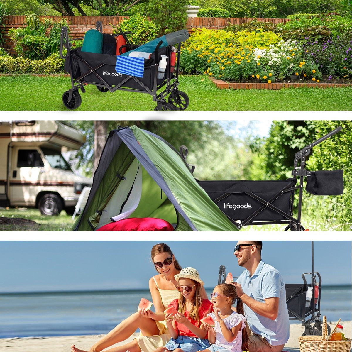 LifeGoods Wagen - Faltbar - Bis zu 120KG - 90L - Baschbares Polyester - 120x80cm - Schwarz
