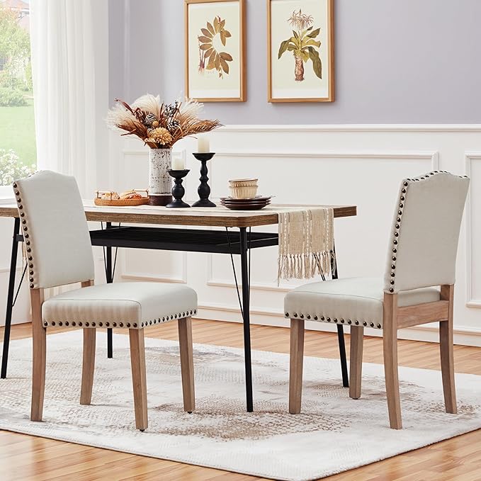 Yaheetech Esszimmerstühle, 2er-Set, gepolstert, mit Holzbeinen – Beige – max. 136 kg