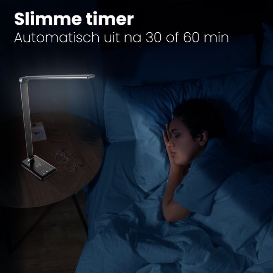 Auronic - Schreibtischlampe - LED - USB & kabelloses Laden - dimmbar - Schwarz