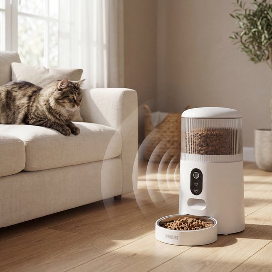 Princess Automatischer Fressnapf – HD-Kamera & Smart – 4 Liter – Katze & Hund – App-Steuerung – Geplante Fütterung – Edelstahlschüssel – Pufferbatterie – Futterautomat – Futterspender – 610045