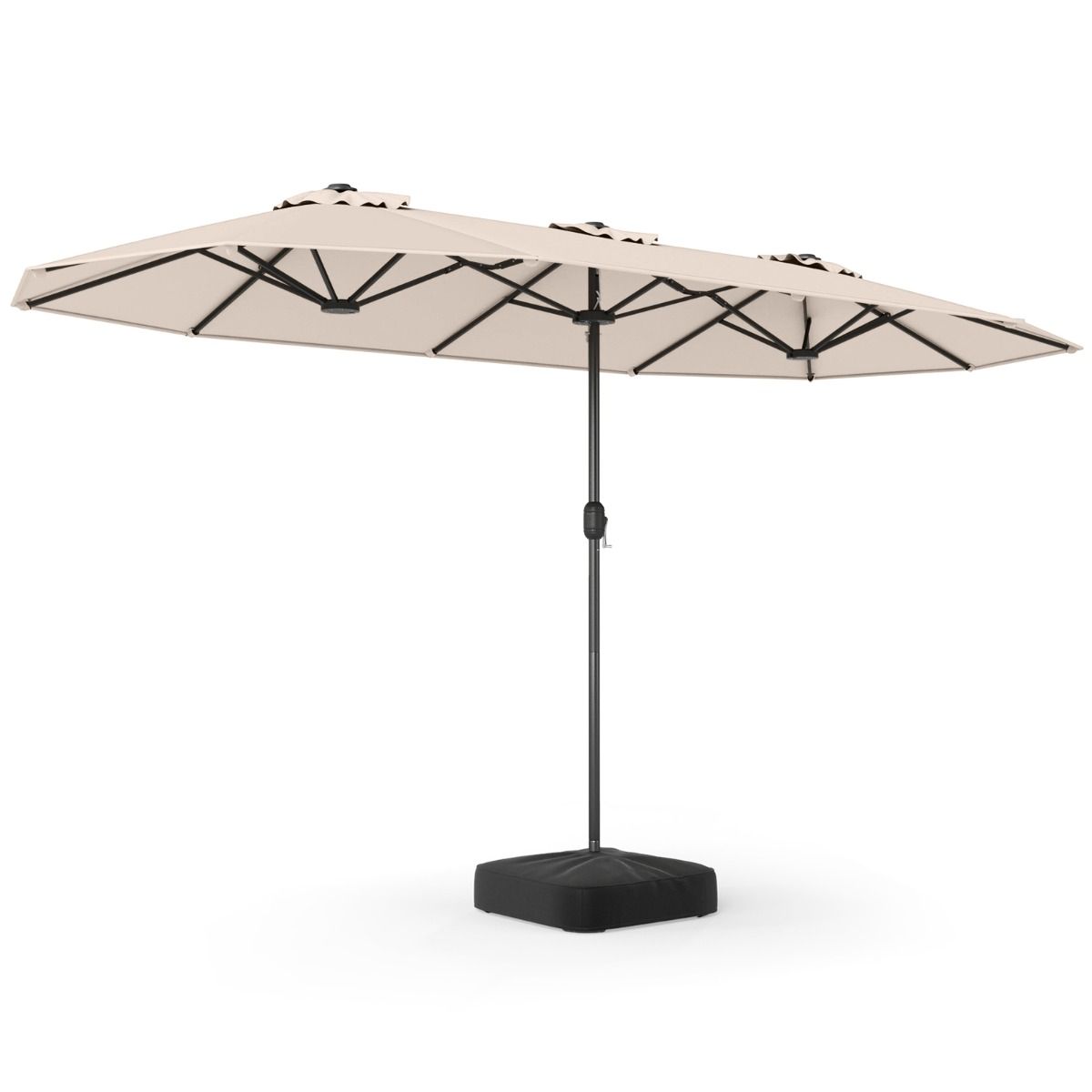 Coast Doppel-Terrassenschirm – extra groß – mit Kurbel und beschwertem Sockel – beige 400 x 212 cm