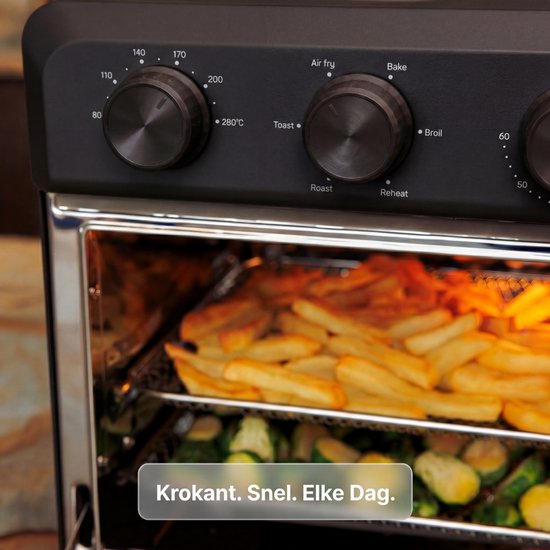 Safecourt 6-in-1 Airfyer Ofen - 100% PFAS-frei - 6 Programme - 80 bis 230 Grad - Airfryer, Backen, Braten, Toasten, Grillen & Aufwärmen - Schwarz