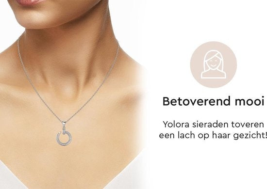 Yolora Damen-Halskette mit rundem Anhänger - Kalpa Camaka Kristalle - Silber - 18K Weißgold vergoldet - Damen-Halskette Silber - Schmuck - Halskette - Luxuriöse Geschenkbox - Geschenkbox - Geschenkbox - Schöne Geschenkverpackung