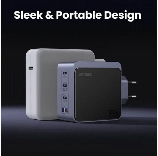 Ugreen Nexode S 100 W 4-Port-GaN-Schnellladegerät EU grau Mobilcomputer, Mobiltelefon, Laptop, Powerbank, Tablet Grau Netzteil für den Innenbereich