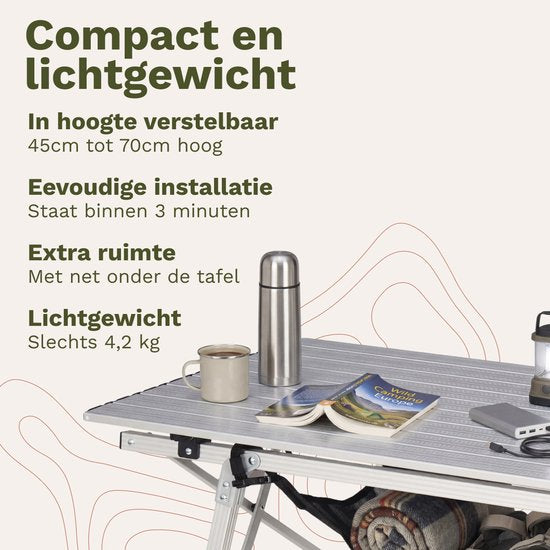 TRVLMORE Campingtisch Verstellbar - 90x52x71cm - Klapptisch mit Aluminiumrahmen - Leichtgewicht - Campingtisch - Klapptisch - Silber