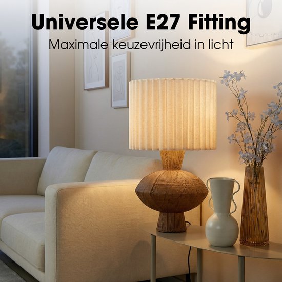 Mica Decorations Frey Tischlampe für das Wohnzimmer – Japandi-Stil – Dekorative Lampe mit Lampenschirm – Schreibtischlampe, Tischlampen für das Wohnzimmer – 51 x ⌀32 cm – Braun
